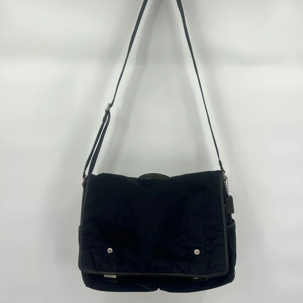 Coach Leather Trim‎ Nylon Messenger Bag Black Adjustable Strap